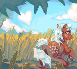 Size: 1280x1142 | Tagged: safe, artist:poniesart, snuzzle, earth pony, pony, g1, cloud, food, sky, solo, variant, wheat
