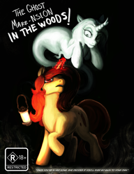 Size: 4600x6000 | Tagged: safe, artist:gothicgalaxies, artist:sile-animus, oc, oc:glis sen, oc:sile, ghost, ghost pony, kirin, pony, undead, unicorn, comic:the ghost mare-nsion in the woods, comic, comic cover, horn, kirin oc, lantern, magic, rated, rating, unicorn oc