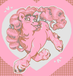 Size: 2048x2143 | Tagged: safe, artist:poniesart, pinkie pie, earth pony, pony, g4, cherry, color palette, color palette challenge, food, heart, heart eyes, herbivore, high res, limited palette, solo, wingding eyes