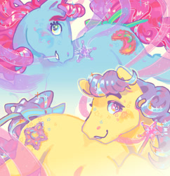 Size: 2048x2116 | Tagged: safe, artist:poniesart, princess royal blue, princess starburst, earth pony, pony, g1, duo, high res, wand