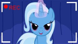 Size: 1920x1080 | Tagged: safe, artist:shadesofeverfree, trixie, pony, unicorn, g4, 2013, animated, artifact, bedroom eyes, camera shot, female, grin, it came from youtube, looking at you, magic, magic aura, mare, nostalgia, one eye closed, smiling, smiling at you, solo, sound, stage, trixielicious, twilightlicious, webm, wink, winking at you, youtube, youtube link, youtube video