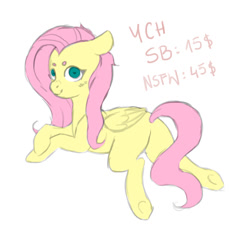 Size: 1500x1500 | Tagged: safe, artist:veincchi, fluttershy, pegasus, pony, g4, advertisement, blushing, butt, commission, cute, female, flutterbutt, looking at you, lying down, mare, pegasus wings, plot, sexy, simple background, smiling, solo, stupid sexy fluttershy, white background, wings, ych sketch, your character here
