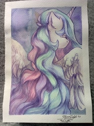 Size: 3072x4080 | Tagged: safe, artist:jsunlight, princess celestia, alicorn, pony, g4, signature, solo, traditional art, watercolor painting