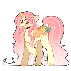 Size: 2048x2048 | Tagged: safe, artist:sp4kzz, oc, oc only, oc:peach tao, alicorn, pony, alicorn oc, embarrassed, female, high res, horn, mare, not fluttershy, simple background, smiling, solo, transparent background, watermark, wings