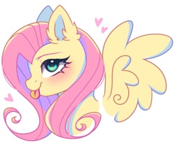 Size: 1335x1099 | Tagged: safe, artist:freyamilk, fluttershy, pegasus, pony, g4, blushing, cute, female, floating heart, heart, looking at you, mare, profile, shyabetes, simple background, smiling, smiling at you, solo, spread wings, tongue out, white background, wings