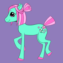 Size: 2048x2075 | Tagged: safe, artist:dreamscreep, minty, earth pony, pony, g3, green coat, high res, hooves, pigtails, pink eyes, pink mane, pink tail, smiling, solo, tail