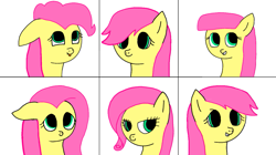 Size: 1247x697 | Tagged: safe, artist:coolgear10, fluttershy, pegasus, pony, g4, dynamic shy, female, imitation, mare, no catchlights, simple background, tongue out, white background