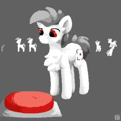 Size: 800x800 | Tagged: safe, artist:vohd, oc, oc only, oc:empty hooves, earth pony, pony, animated, big red button, button, clone, falling, looking at each other, looking at someone, pixel art, running, simple background