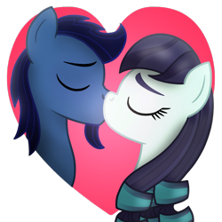 Size: 1600x1600 | Tagged: safe, artist:starless, derpibooru exclusive, coloratura, oc, oc:starless, earth pony, pony, g4, bust, canon x oc, earth pony oc, eyes closed, female, heart, kissing, male, mare, reupload, shipping, simple background, stallion, straight, transparent background