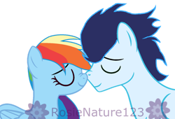 Size: 1024x698 | Tagged: safe, artist:rosienature123, rainbow dash, soarin', pegasus, pony, g4, duo, eyes closed, female, male, mare, nuzzling, ship:soarindash, shipping, simple background, stallion, straight, transparent background, vector