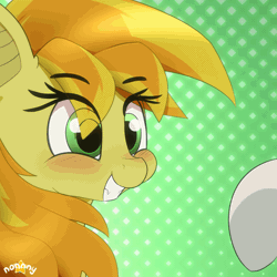 Size: 1000x1000 | Tagged: safe, artist:n0nnny, oc, oc:fair mail, oc:fiery breeze, bat pony, pony, abstract background, animated, blushing, boop, commission, cute, eye shimmer, female, frame by frame, gif, happy, hnnng, mare, n0nnny's boops, nose wrinkle, scrunchy face, smiling, solo focus, teeth, text
