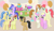 Size: 2436x1396 | Tagged: safe, artist:starryc94, crimson cream, fashion statement, flim, golden delicious, goldengrape, luckette, mare e. belle, sea swirl, seafoam, sir colton vines iii, sunshower, twinkleshine, oc, oc:starry cake, earth pony, pegasus, pony, unicorn, g4, apple family member, base used, birthday, female, group, male, mare, offspring, parent:cinnamon chai, parent:donut joe, parents:cinnamon donut, stallion