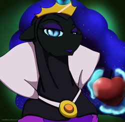 Size: 2050x2000 | Tagged: safe, artist:ruanshi, nightmare moon, pony, g4, apple, clothes, cosplay, costume, evil queen, female, food, high res, mare, solo