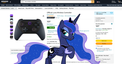 Size: 1894x991 | Tagged: artist needed, safe, princess luna, alicorn, pony, gamer luna, g4, amazon, amazon luna, amazon.com, equine, looking at you, meme, numbers, online, prices, shopping, smiling, smirk, solo, website, wireless controller
