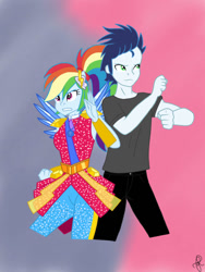 Size: 750x1000 | Tagged: safe, artist:ilaria122, rainbow dash, soarin', human, equestria girls, g4, crystal guardian, female, male, ship:soarindash, shipping, straight