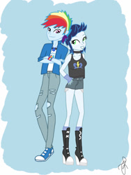 Size: 768x1024 | Tagged: safe, artist:ilaria122, rainbow dash, soarin', human, equestria girls, g4, converse, equestria guys, female, glide, male, rainbow blitz, rule 63, ship:glideblitz, ship:soarindash, shipping, shoes, straight