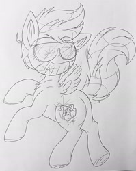 Size: 2180x2736 | Tagged: safe, artist:ponywarlord777, scootaloo, pegasus, pony, g4, high res, monochrome, sunglasses, traditional art