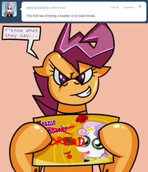 Size: 640x740 | Tagged: safe, artist:putuk, scootaloo, pony, robot, robot pony, g4, ask, meanie belle, scootabot, solo, tumblr