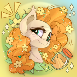 Size: 1500x1500 | Tagged: safe, artist:starcasteclipse, pear butter, earth pony, pony, g4, bust, cute, female, mare, pearabetes, portrait, solo, sternocleidomastoid