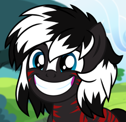 Size: 700x679 | Tagged: safe, artist:jennieoo, oc, oc:xaeven, zebra, avatar, blurry background, bust, commission, forest, happy, icon, portrait, show accurate, smiling, solo, vector, wide smile
