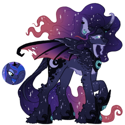 Size: 1000x1000 | Tagged: safe, artist:kazmuun, princess luna, alicorn, pony, g4, alternate design, concave belly, crown, ethereal mane, ethereal tail, female, gradient legs, hoof shoes, jewelry, long mane, long tail, mare, peytral, princess shoes, raised hoof, regalia, signature, simple background, slender, solo, standing, starry mane, starry tail, tail, thin, transparent background