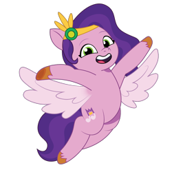 Size: 1200x1200 | Tagged: safe, artist:prixy05, pipp petals, pegasus, pony, g5, my little pony: tell your tale, adorapipp, belly, cute, female, flying, happy, headband, looking at you, mare, open mouth, open smile, round belly, simple background, smiling, solo, transparent background, vector