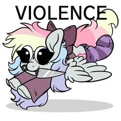 Size: 2000x2000 | Tagged: safe, artist:skyboundsiren, oc, oc only, oc:blazey sketch, pegasus, pony, bow, clothes, grimcute, hair bow, high res, knife, mouth hold, multicolored hair, pegasus oc, running, shitposting, simple background, socks, solo, striped socks, sweater, white background