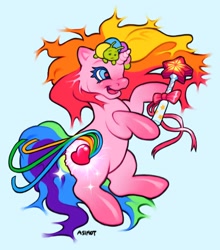 Size: 599x680 | Tagged: safe, artist:asimot2000, rarity (g3), pony, unicorn, g3, the runaway rainbow, alternate cutie mark, blue eyes, multicolored hair, rainbow hair, signature, simple background, smiling, wand