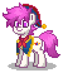 Size: 400x464 | Tagged: safe, oc, oc only, oc:lokloy, earth pony, pony, derpibooru, pony town, clothes, cute, cutie mark, earth pony oc, hat, jacket, male, pink eyes, pink hair, pink mane, shadow, simple background, solo, stallion, transparent background, white coat