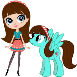 Size: 894x894 | Tagged: safe, artist:fidenciojesus, human, pegasus, pony, blythe baxter, crossover, duo, duo female, female, headband, littlest pet shop, mare, ponified, simple background, spread wings, transparent background, wings