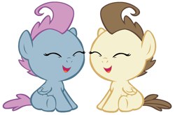 Size: 2908x1920 | Tagged: safe, artist:3d4d, pound cake, shining star, pegasus, pony, g4, baby, baby pony, colt, duo, eyes closed, foal, male, simple background, sitting, smiling, white background