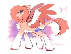 Size: 2141x1623 | Tagged: safe, artist:kejifox, oc, oc only, pegasus, pony, chest fluff, signature, solo, spread wings, wings