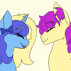 Size: 1000x1000 | Tagged: safe, artist:purple wingshade, oc, oc:blue water, oc:purple wingshade, pony, unicorn, smiling