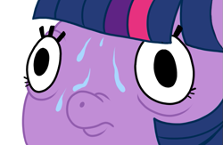 Size: 737x480 | Tagged: safe, artist:paperbagpony, twilight sparkle, g4, eyelashes, mrs. puff, simple background, spongebob squarepants, sweat, thousand yard stare, white background