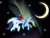 Size: 600x450 | Tagged: safe, artist:loobie1998, rainbow dash, soarin', pegasus, pony, g4, eyes closed, female, flying, kiss on the lips, kissing, male, mare, moon, ship:soarindash, shipping, stallion, straight, wallpaper