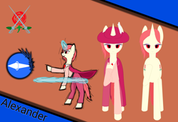 Size: 3800x2600 | Tagged: artist needed, source needed, safe, oc, oc only, oc:alessandro, pony, unicorn, clothes, hat, high res, horn, nobility, solo, sword, unicorn oc, weapon