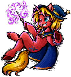 Size: 2356x2568 | Tagged: safe, artist:thescornfulreptilian, oc, oc only, oc:lolo hexa, pony, female, hat, heterochromia, high res, magic wand, mare, simple background, solo, transparent background, witch hat