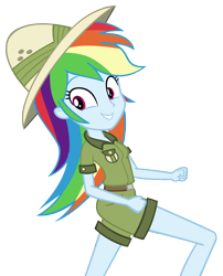 Size: 6621x8188 | Tagged: safe, artist:andoanimalia, rainbow dash, human, equestria girls, equestria girls specials, g4, my little pony equestria girls: dance magic, clothes, cute, daring do costume, dashabetes, female, hat, pith helmet, rainbow dash always dresses in style, running, shirt, shorts, simple background, solo, teenager, transparent background, vector