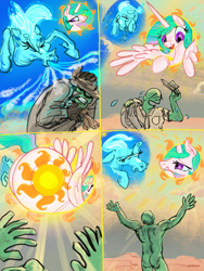 Size: 3000x4000 | Tagged: safe, artist:ja0822ck, princess celestia, oc, oc:anon, alicorn, human, pony, windigo, g4, aesop's fables, ass, butt, female, mare, nudity, praise the sun, sun, sunbutt, the north wind and the sun, wind