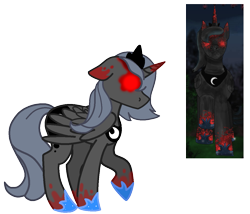 Size: 1197x1027 | Tagged: safe, artist:dreamer-in-shadows, artist:neonvore, edit, editor:pagiepoppie12345, princess luna, alicorn, pony, undead, zombie, zombie pony, g4, bad end, blood, bloody hoof, bloody hooves, female, floppy ears, horn, jewelry, mare, moon, night, raised hoof, red eyes, regalia, s1 luna, simple background, super filly adventure, transparent background, wings