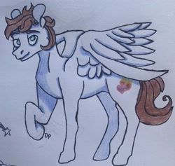 Size: 3024x2863 | Tagged: safe, artist:rottenjaws, oc, oc only, oc:markey malarkey, pegasus, pony, crossover, high res, raised hoof, solo, the mark side, traditional art, wings, wrong cutie mark