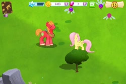 Size: 600x400 | Tagged: safe, gameloft, big macintosh, fluttershy, earth pony, parasprite, pegasus, pony, g4, my little pony: magic princess, 3d, female, game screencap, male, mare, ship:fluttermac, shipping, stallion, straight