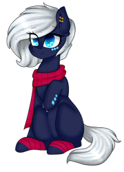 Size: 720x1000 | Tagged: safe, artist:oniiponii, oc, oc only, earth pony, pony, clothes, earth pony oc, eye clipping through hair, female, mare, scarf, simple background, sitting, transparent background