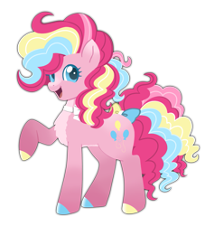 Size: 1329x1463 | Tagged: safe, artist:sleepykoinu, pinkie pie, earth pony, pony, g4, alternate design, alternate hairstyle, bow, choker, hooves, raised hoof, redesign, simple background, smiling, solo, transparent background