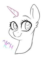 Size: 479x617 | Tagged: safe, artist:oniiponii, oc, oc only, pony, unicorn, bust, commission, eyelashes, female, lineart, mare, simple background, smiling, solo, white background, your character here