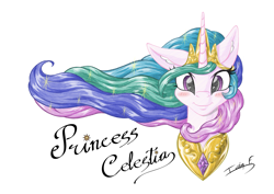 Size: 4961x3508 | Tagged: safe, artist:memprices, princess celestia, alicorn, pony, unicorn, g4, absurd resolution, blushing, bust, clip studio paint, crown, digital art, ear fluff, ethereal mane, jewelry, long mane, looking at you, pencil drawing, peytral, regalia, simple background, solo, sparkles, starry mane, traditional art, white background