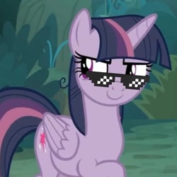 Size: 697x697 | Tagged: safe, edit, edited screencap, screencap, mean twilight sparkle, alicorn, pony, g4, the mean 6, antagonist, best, best villain, cropped, evil, evil twilight, glasses, solo, sunglasses, swag, thug life, villainous