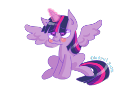 Size: 1764x1243 | Tagged: safe, artist:cheryl-jum, twilight sparkle, alicorn, pony, g4, :t, cute, explicit source, glowing, glowing horn, horn, puffy cheeks, simple background, sitting, solo, spread wings, starry eyes, transparent background, twilight sparkle (alicorn), wingding eyes, wings
