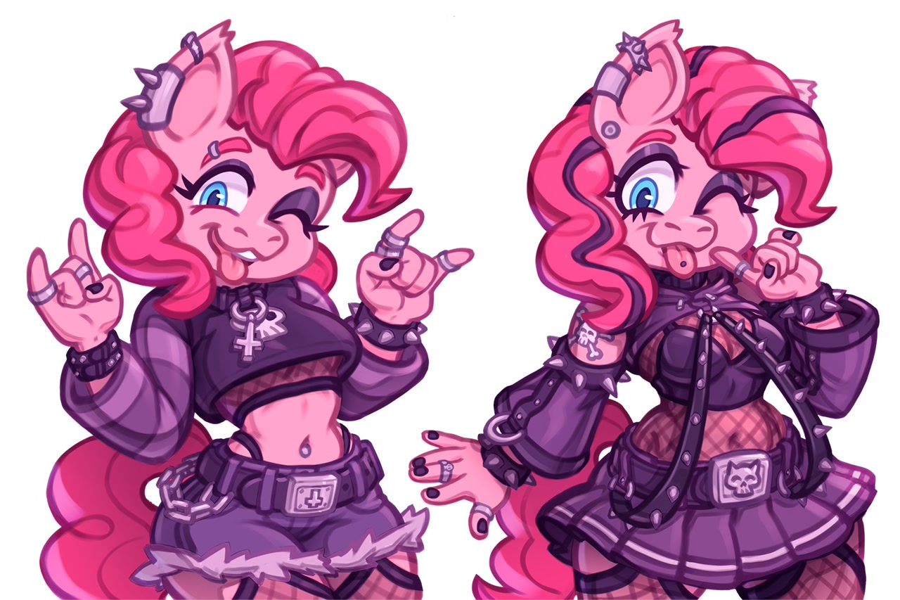 [anthro,earth pony,goth,looking at you,pinkie pie,safe,wink,tongue out,one eye closed,;p,winking at you,artist:goobone,artist:gooboneart]