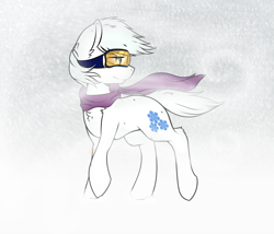 Size: 2100x1800 | Tagged: safe, artist:amberony, double diamond, earth pony, pony, g4, blizzard, clothes, goggles, male, scarf, snow, snowfall, solo, stallion, white, wind